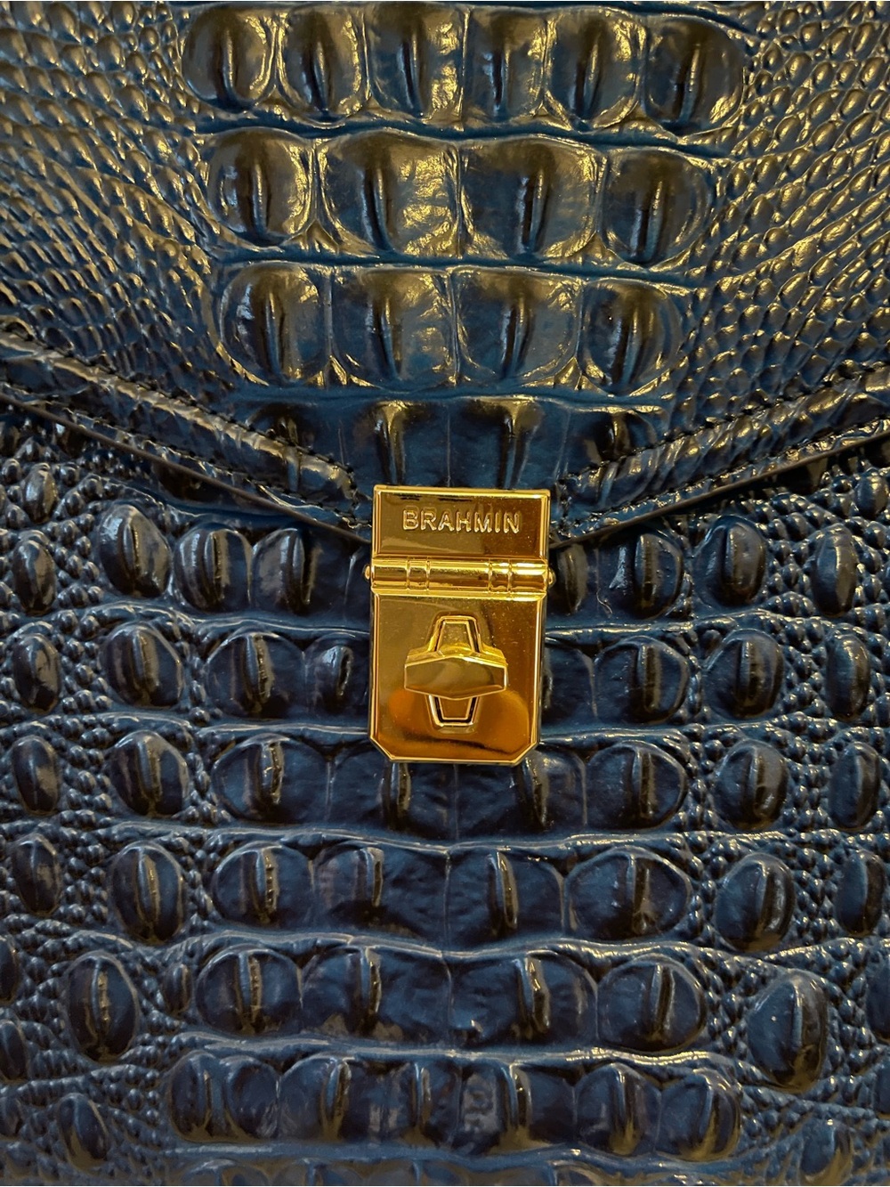 Brahmin Navy Croc-Embossed Leather Backpack with Gold Hardware - Picture 5 of 7